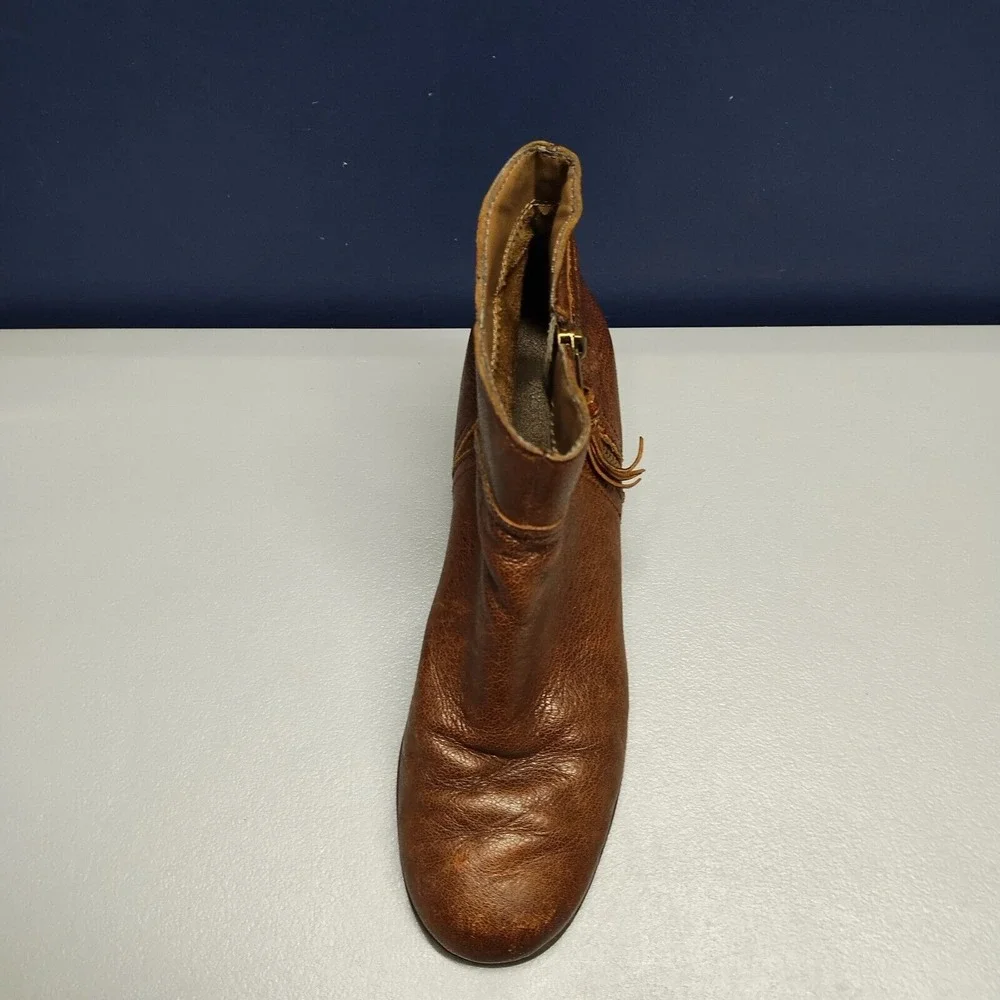 Acrobatic Ankle Boots Womens Sz‎ 7M Brown Leather Round Toe Block Heels Side Zip